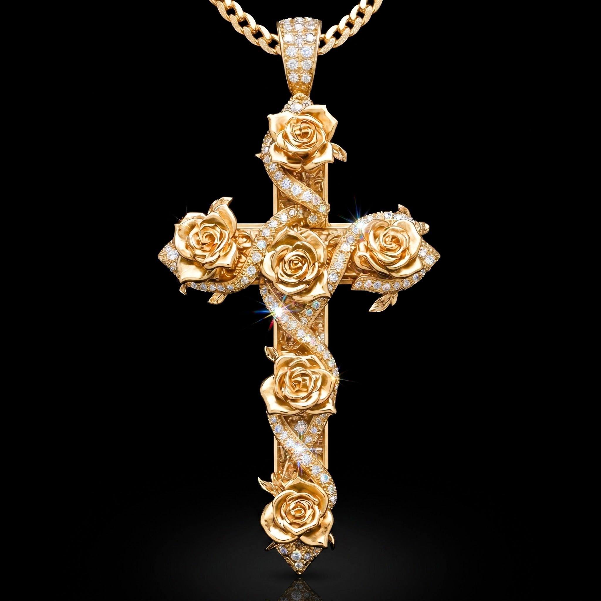 Iced Rose Cross Pendant Iced Rose Cross Pendant