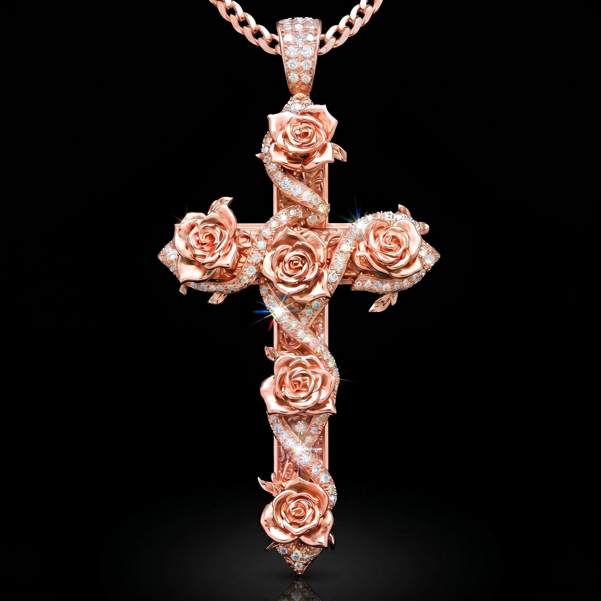 Iced Rose Cross Pendant Iced Rose Cross Pendant