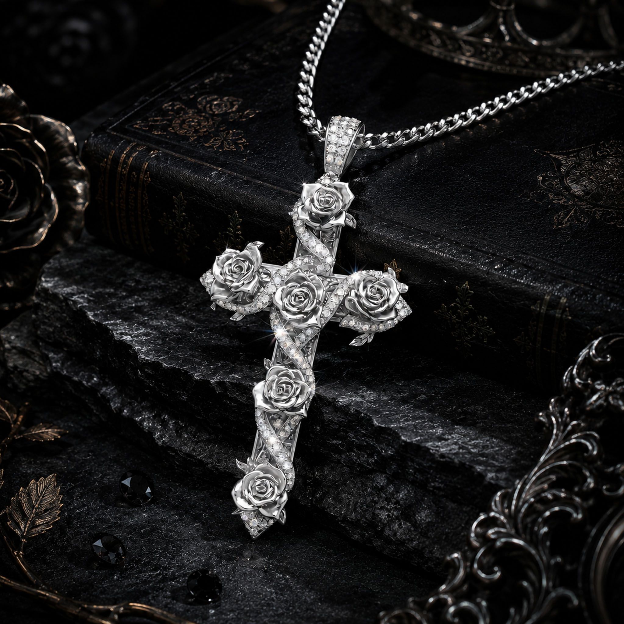 Iced Rose Cross Pendant Iced Rose Cross Pendant