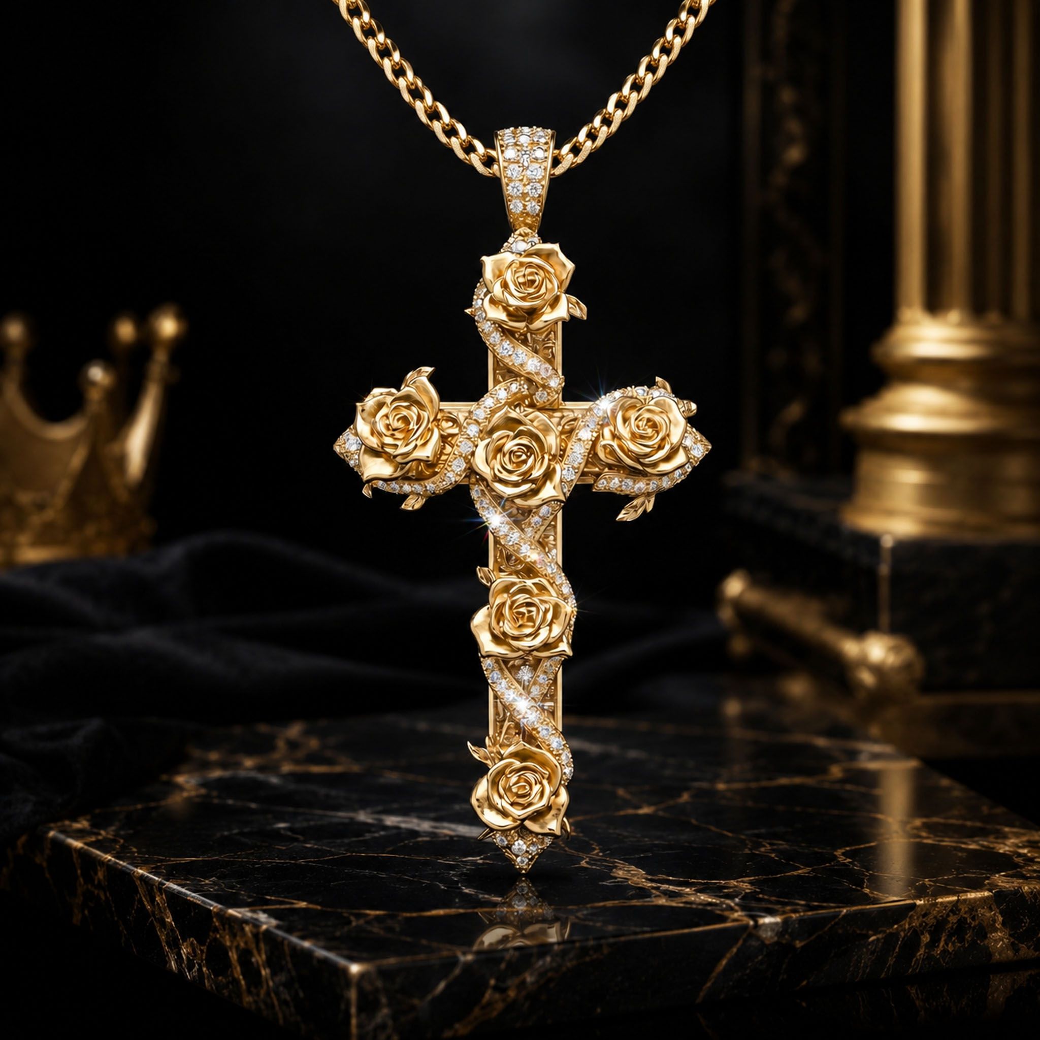 Iced Rose Cross Pendant Iced Rose Cross Pendant