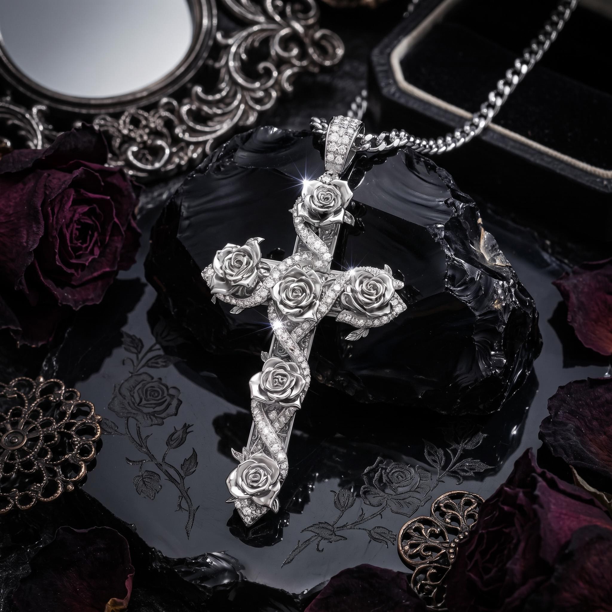Iced Rose Cross Pendant Iced Rose Cross Pendant