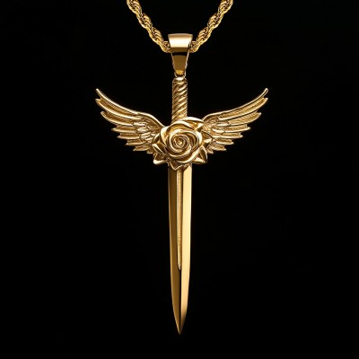 Angel Wings Rose Sword Pendant