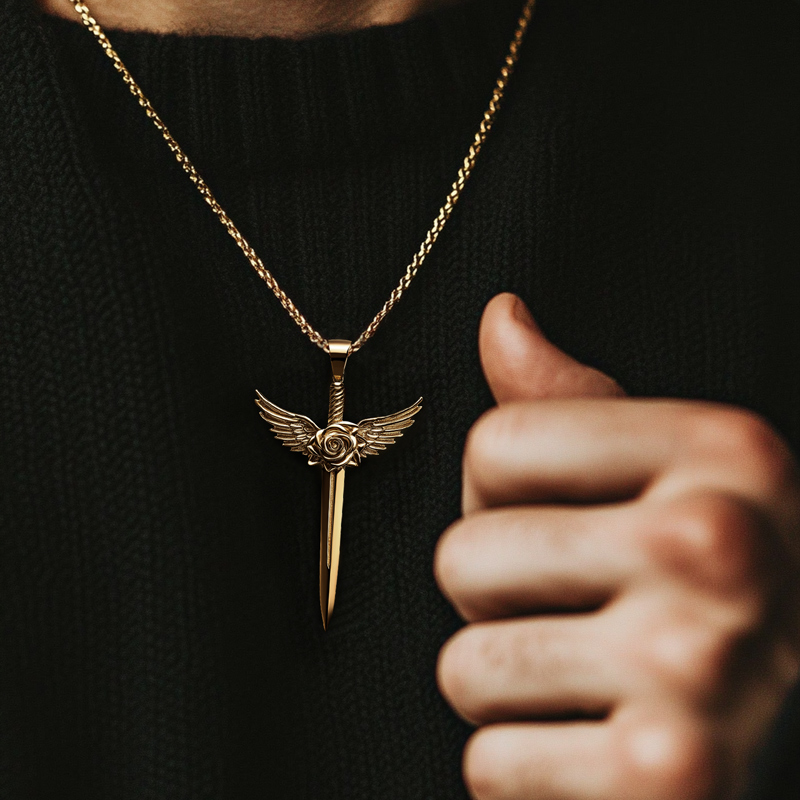 Angel Wings Rose Sword Pendant
