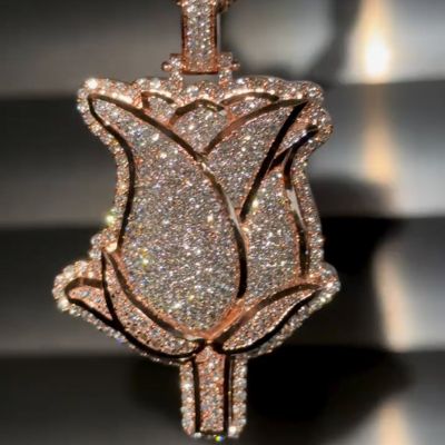 Iced Rose Pendant in Rose Gold Plating