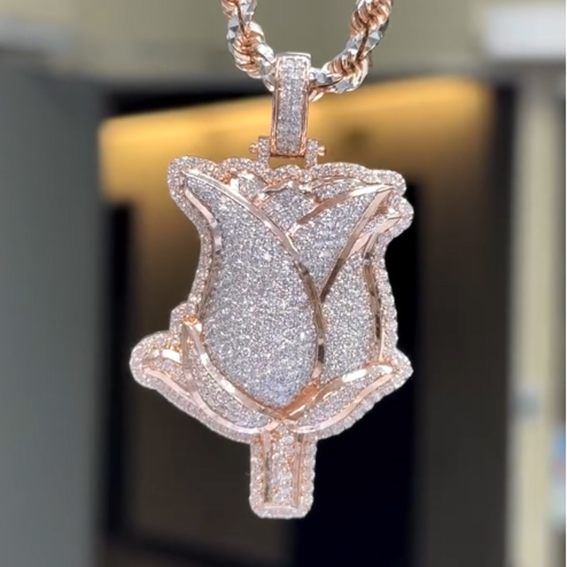 Iced Rose Pendant in Rose Gold Plating