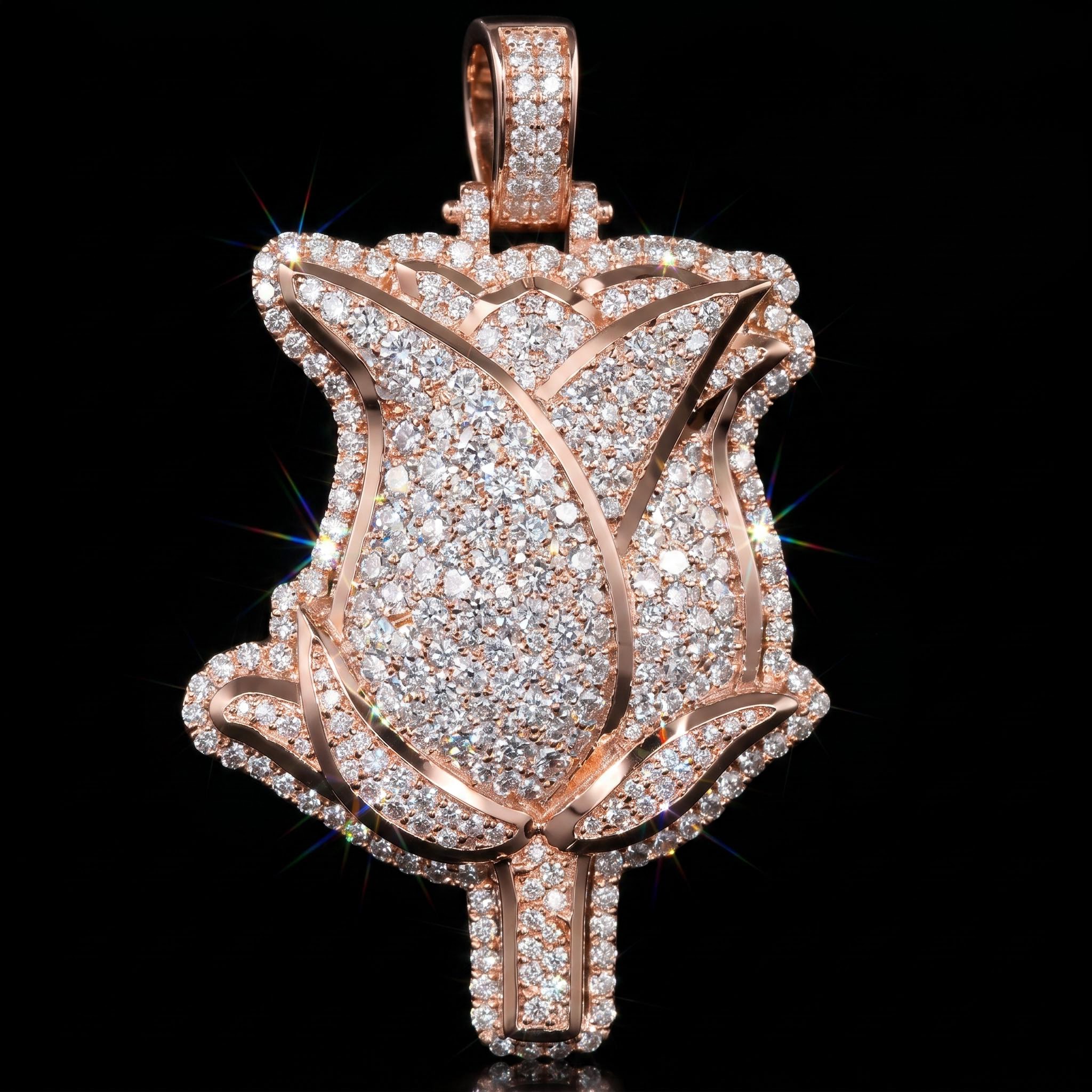 Iced Rose Pendant in Rose Gold Plating