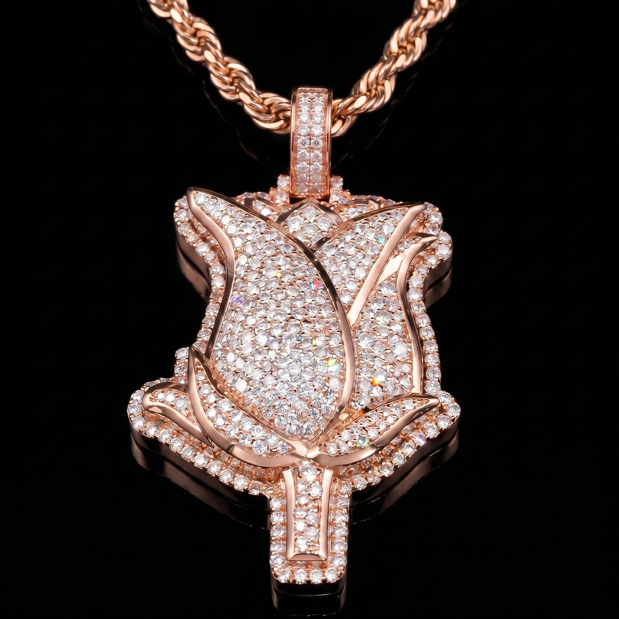 Iced Rose Pendant in Rose Gold Plating