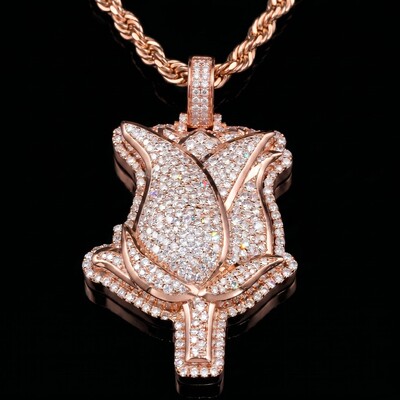 Iced Rose Pendant in Rose Gold Plating