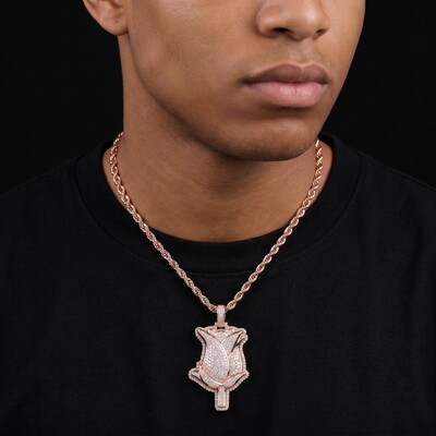 Iced Rose Pendant in Rose Gold Plating