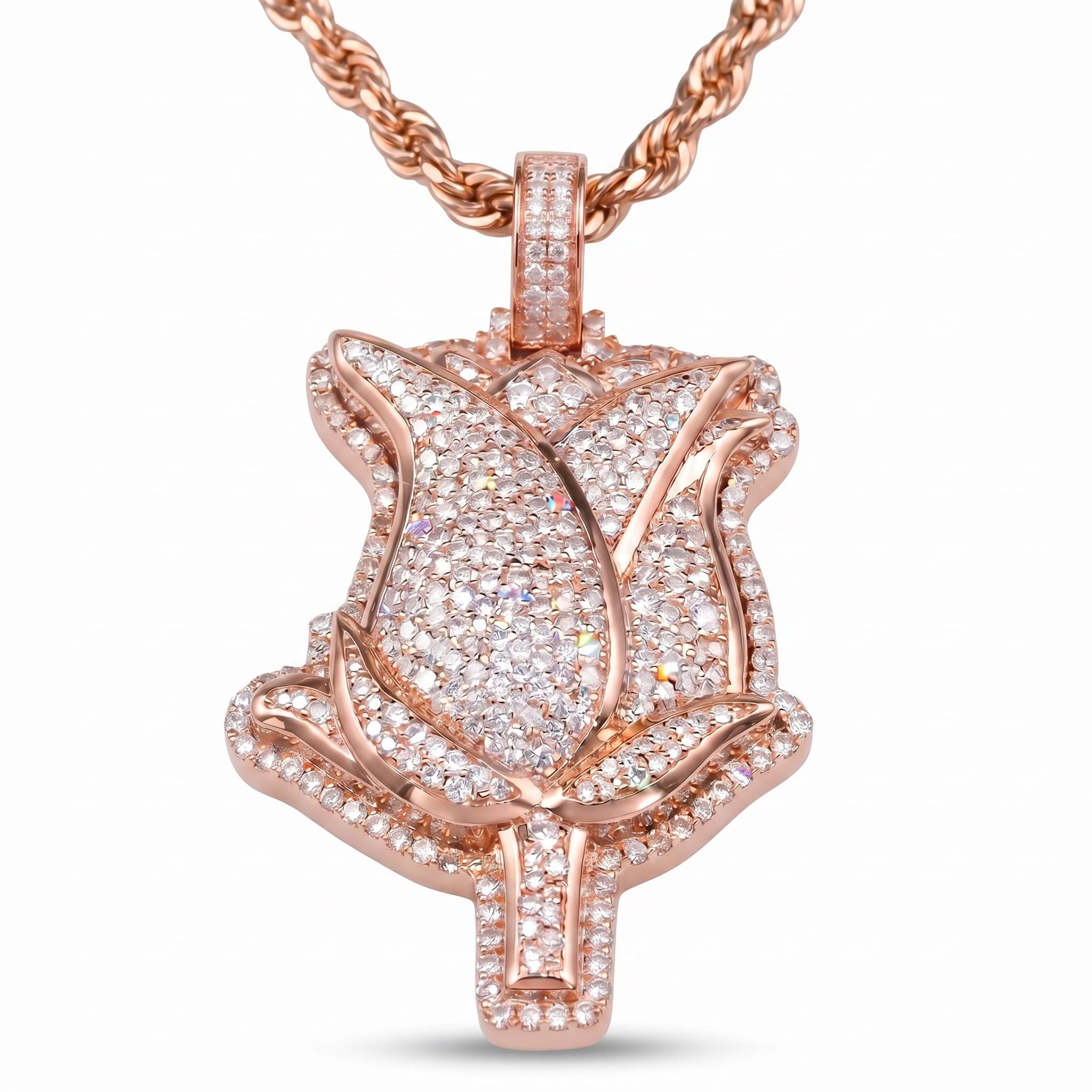 Iced Rose Pendant in Rose Gold Plating Iced Rose Pendant in Rose Gold Plating
