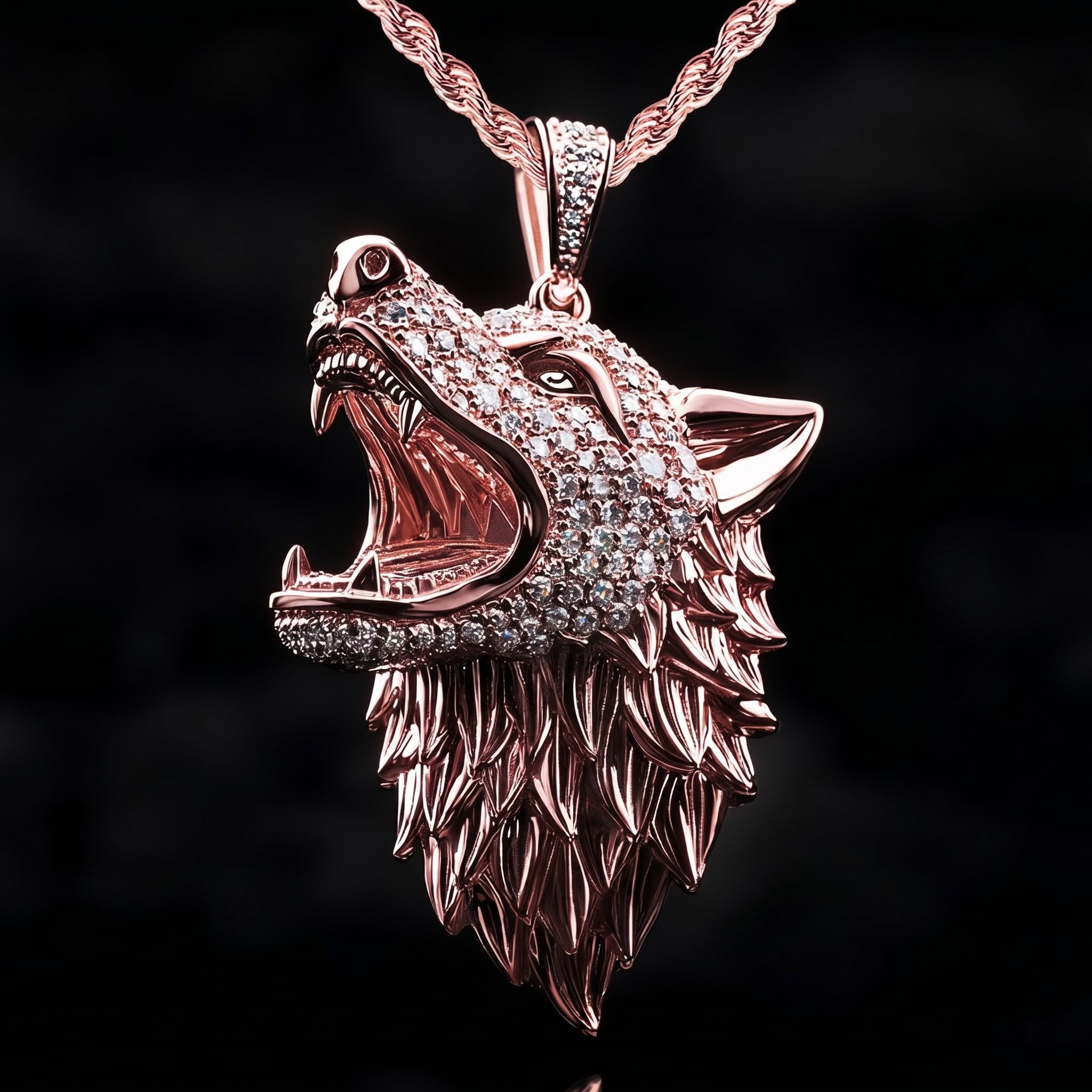 Iced Roaring Wolf Head Pendant Iced Roaring Wolf Head Pendant