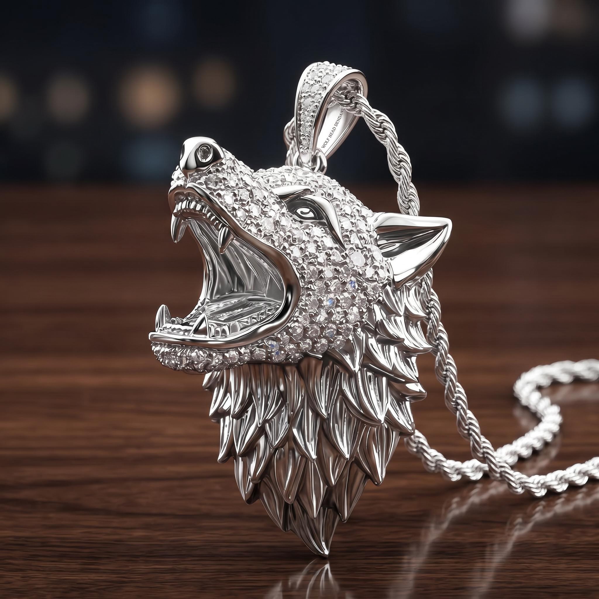 Iced Roaring Wolf Head Pendant Iced Roaring Wolf Head Pendant