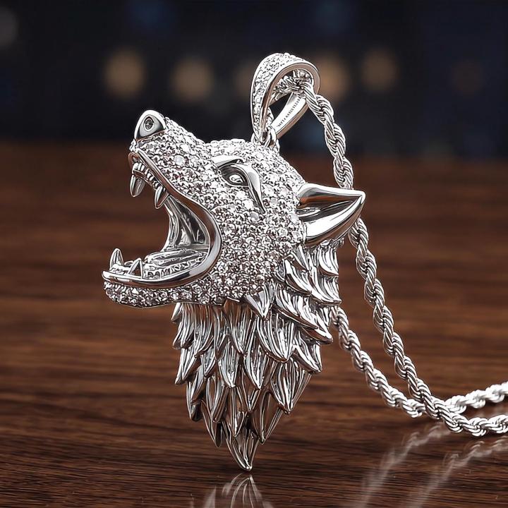 Iced Roaring Wolf Head Pendant Iced Roaring Wolf Head Pendant