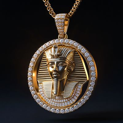 Iced Egyptian Pharaoh Round Pendant