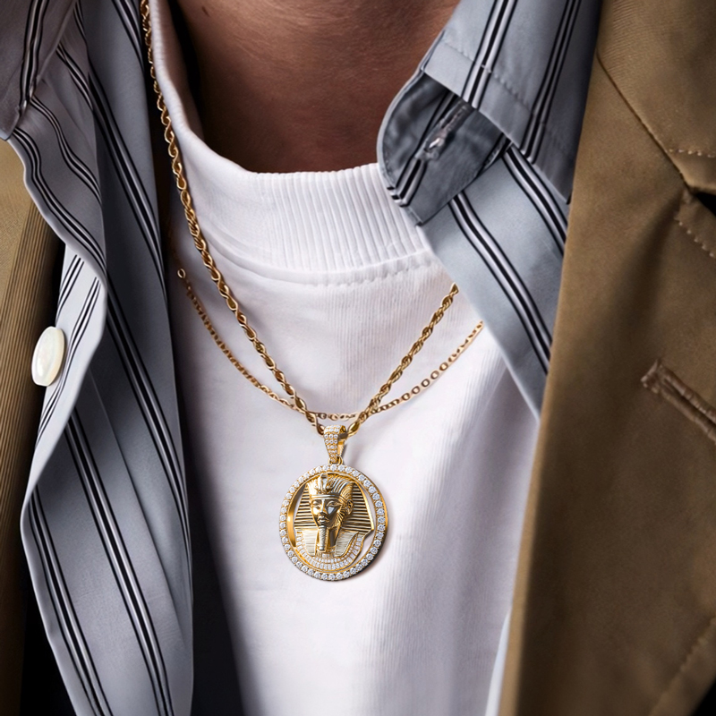 Iced Egyptian Pharaoh Round Pendant