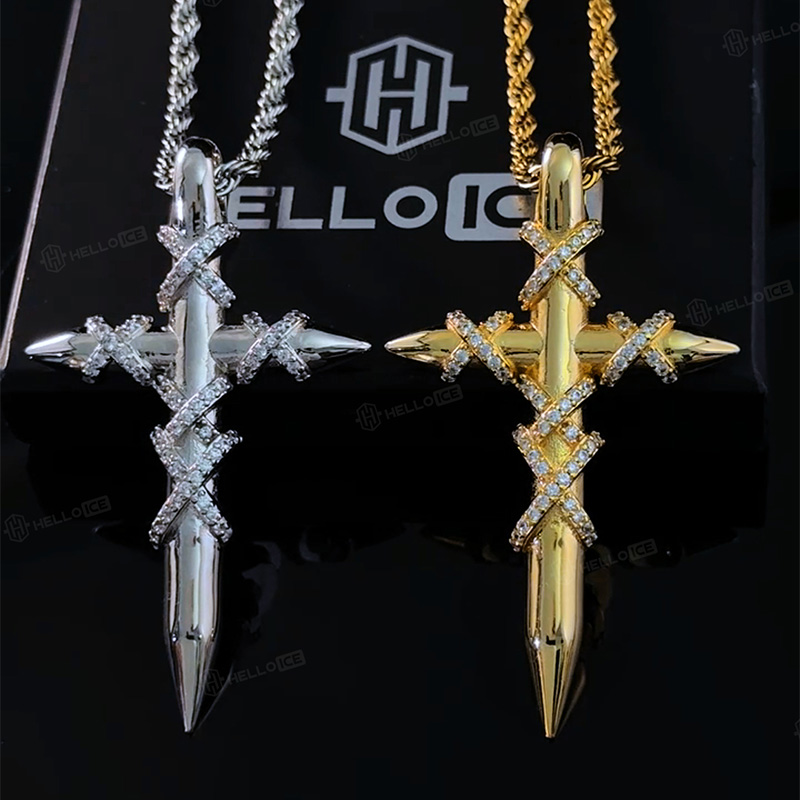 Iced X-shape Spiked Cross Pendant Iced X-shape Spiked Cross Pendant