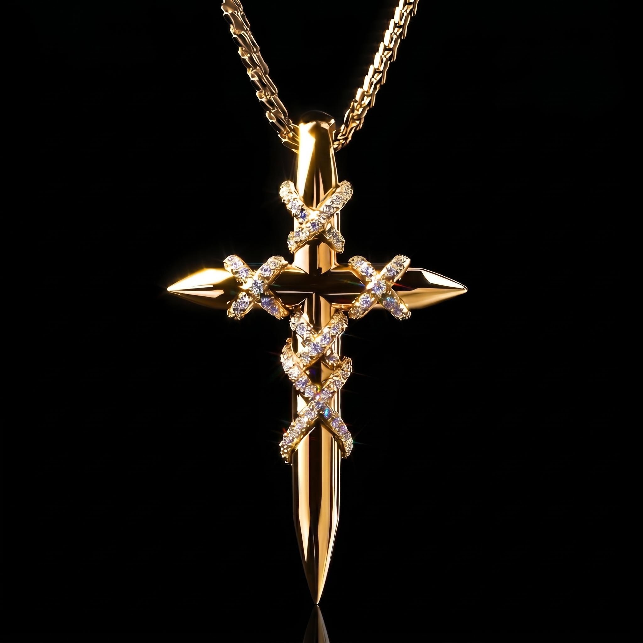 Iced X-shape Spiked Cross Pendant Iced X-shape Spiked Cross Pendant