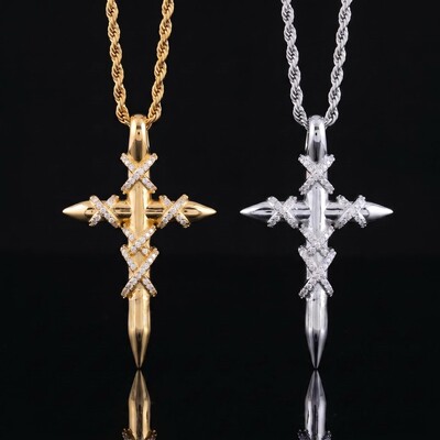 Iced X-shape Spiked Cross Pendant