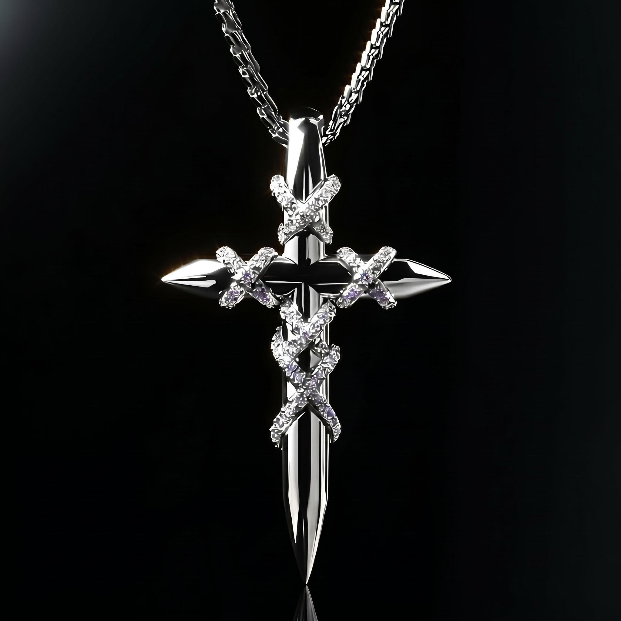 Iced X-shape Spiked Cross Pendant Iced X-shape Spiked Cross Pendant