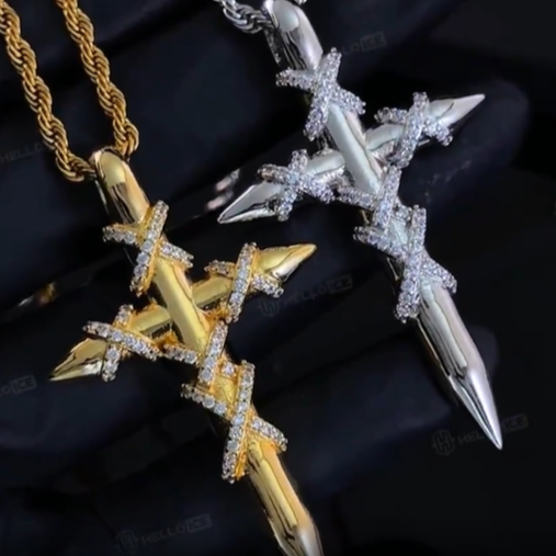Iced X-shape Spiked Cross Pendant Iced X-shape Spiked Cross Pendant