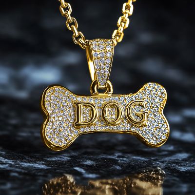 Iced Dog Bone Custom Letter Pendant
