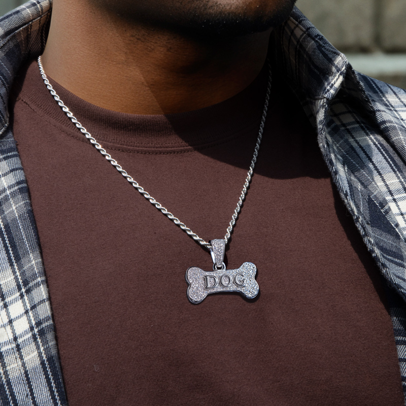 Iced Dog Bone Custom Letter Pendant