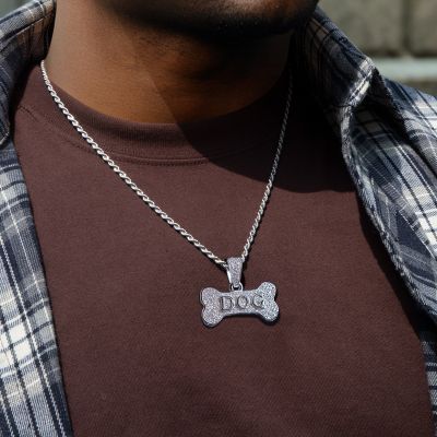 Iced Dog Bone Custom Letter Pendant