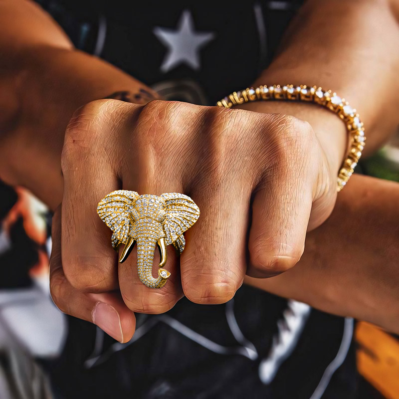 Iced Out Elephant Head Ring