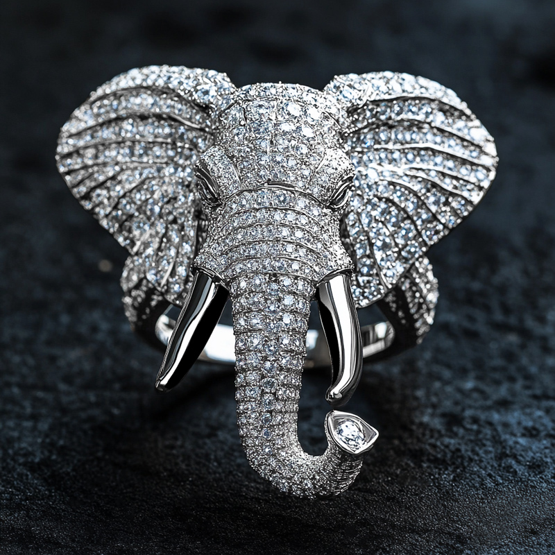 Iced Out Elephant Head Ring