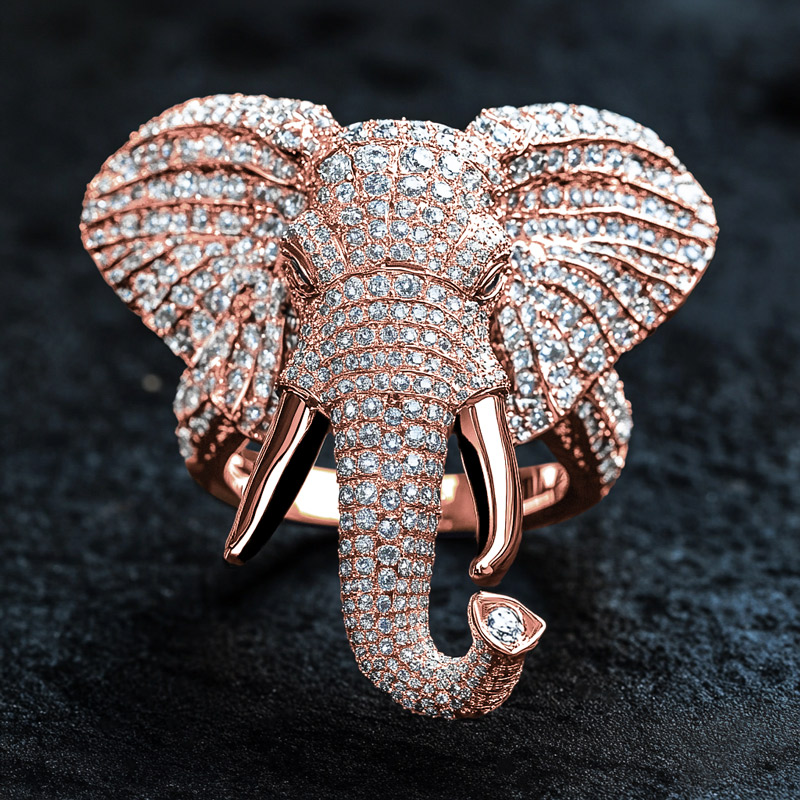 Iced Out Elephant Head Ring