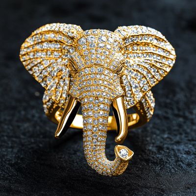 Iced Out Elephant Head Ring