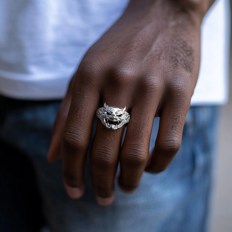 Japanese Hannya Mask Devil Oni Men's Ring