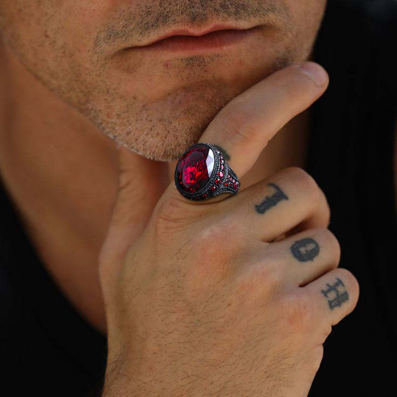 Iced Ruby Ring in Black Gold Plating