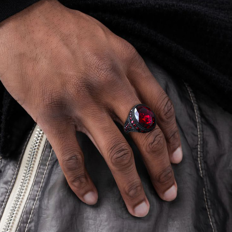 Iced Ruby Ring in Black Gold Plating