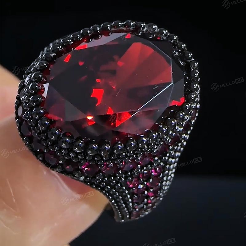 Iced Ruby Ring in Black Gold Plating