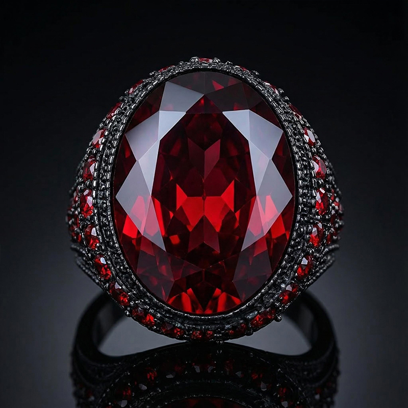 Iced Ruby Ring in Black Gold Plating