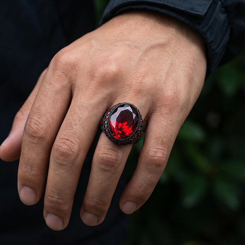 Iced Ruby Ring in Black Gold Plating