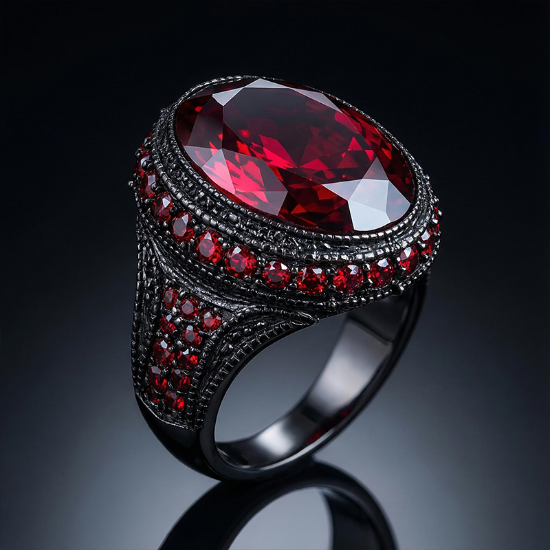 Iced Ruby Ring in Black Gold Plating
