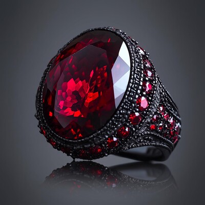 Iced Ruby Ring in Black Gold Plating