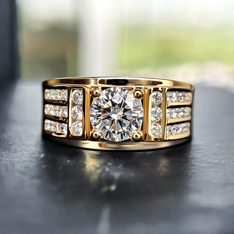 Round Cut White Diamond Men's Engagement Ring