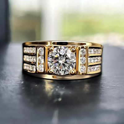 Round Cut White Diamond Men's Engagement Ring