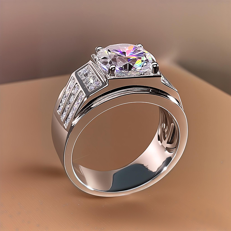 Round Cut White Diamond Men's Engagement Ring