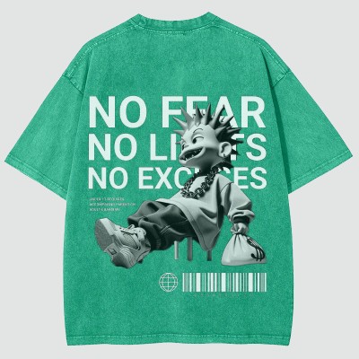 “No Fear” Print Washed Cotton T-Shirt
