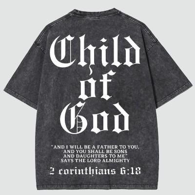 “Child Of God” Print Washed Cotton T-Shirt