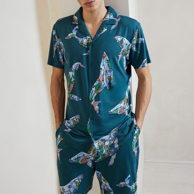 Coral Whale Print Shirt Set