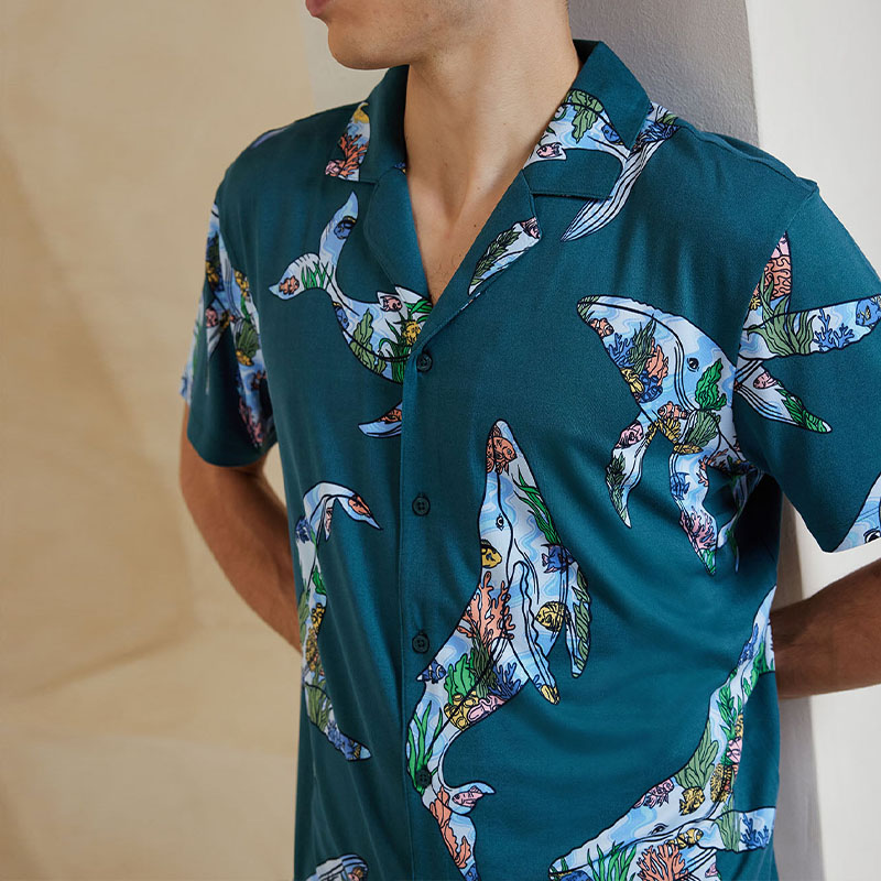 Coral Whale Print Shirt Set