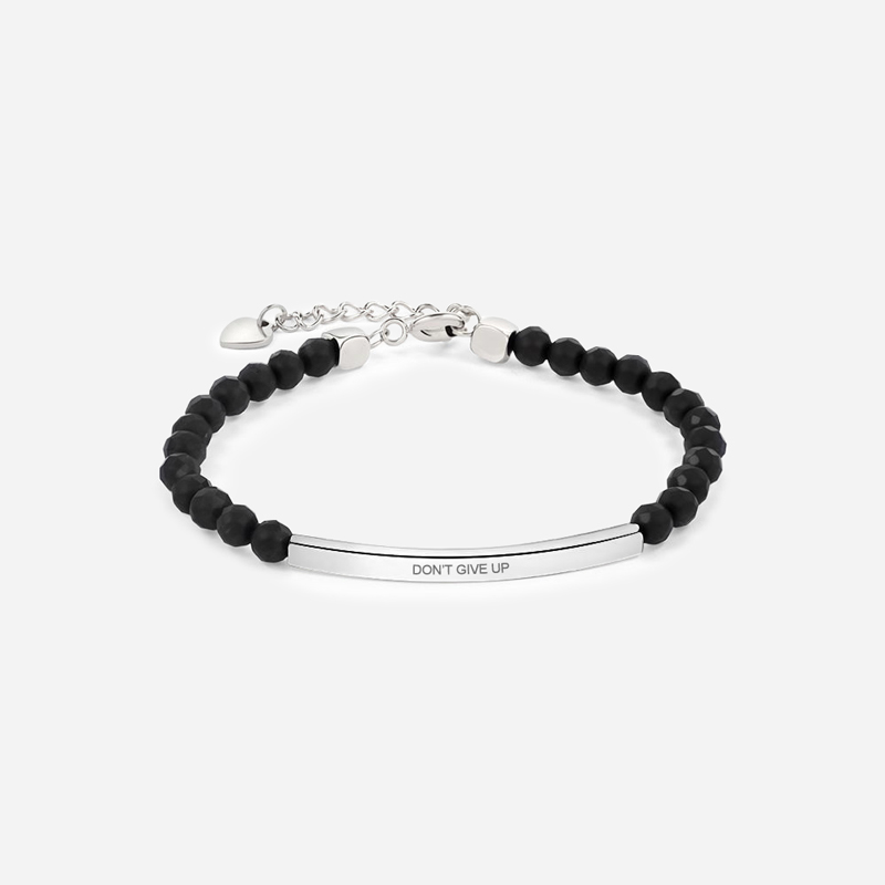 4mm Engraved Faceted Black Onyx Bracelet