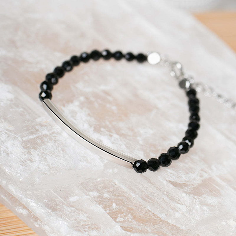 4mm Engraved Faceted Black Onyx Bracelet