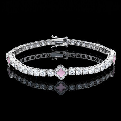 Iced Pink Four Leaf Clover Tennis Bracelet