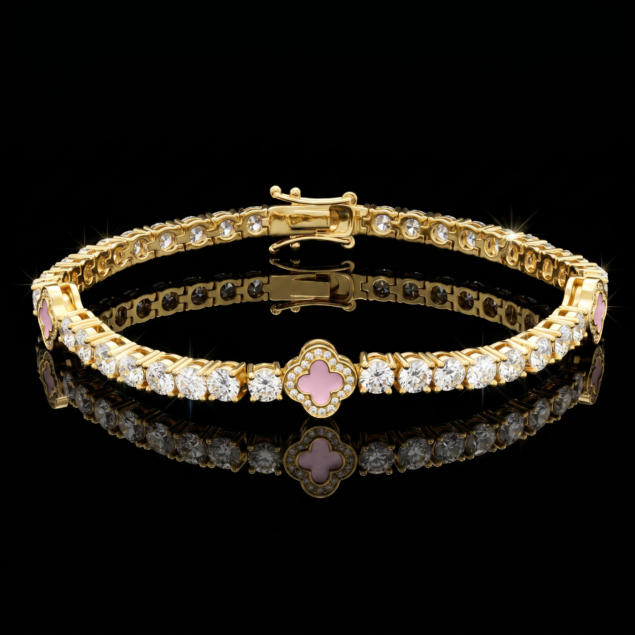 Iced Pink Four Leaf Clover Tennis Bracelet Iced Pink Four Leaf Clover Tennis Bracelet